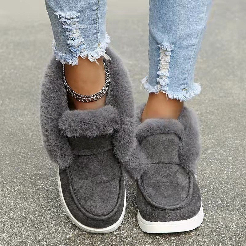 Plush Flat Bottom Thickened Large Short Snow Boots For Women