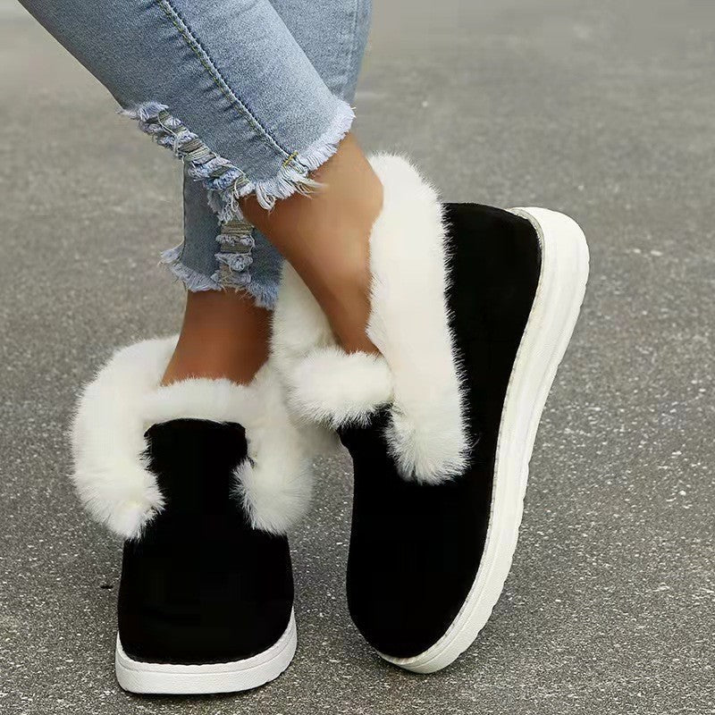 Plush Flat Bottom Thickened Large Short Snow Boots For Women