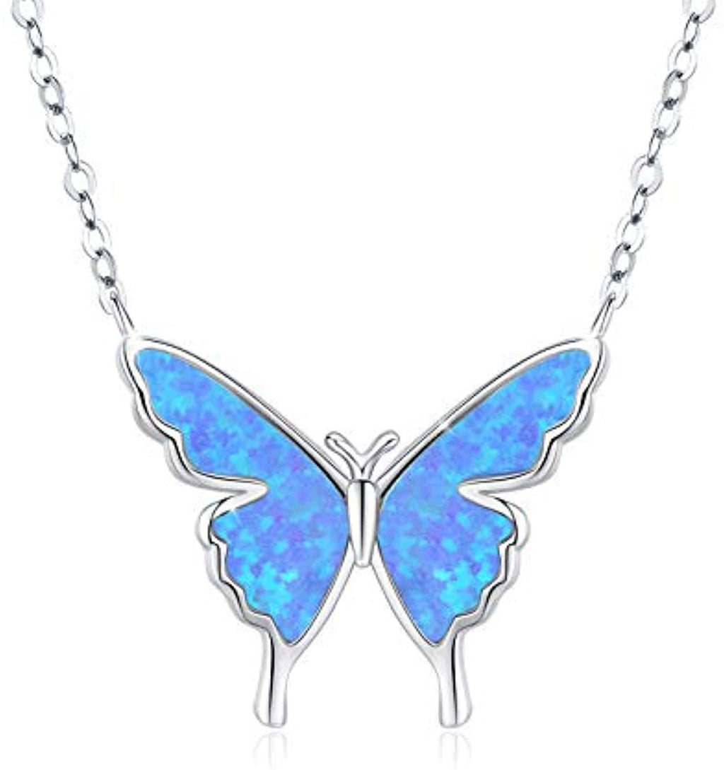 925 Sterling Silver Opal Butterfly Necklace