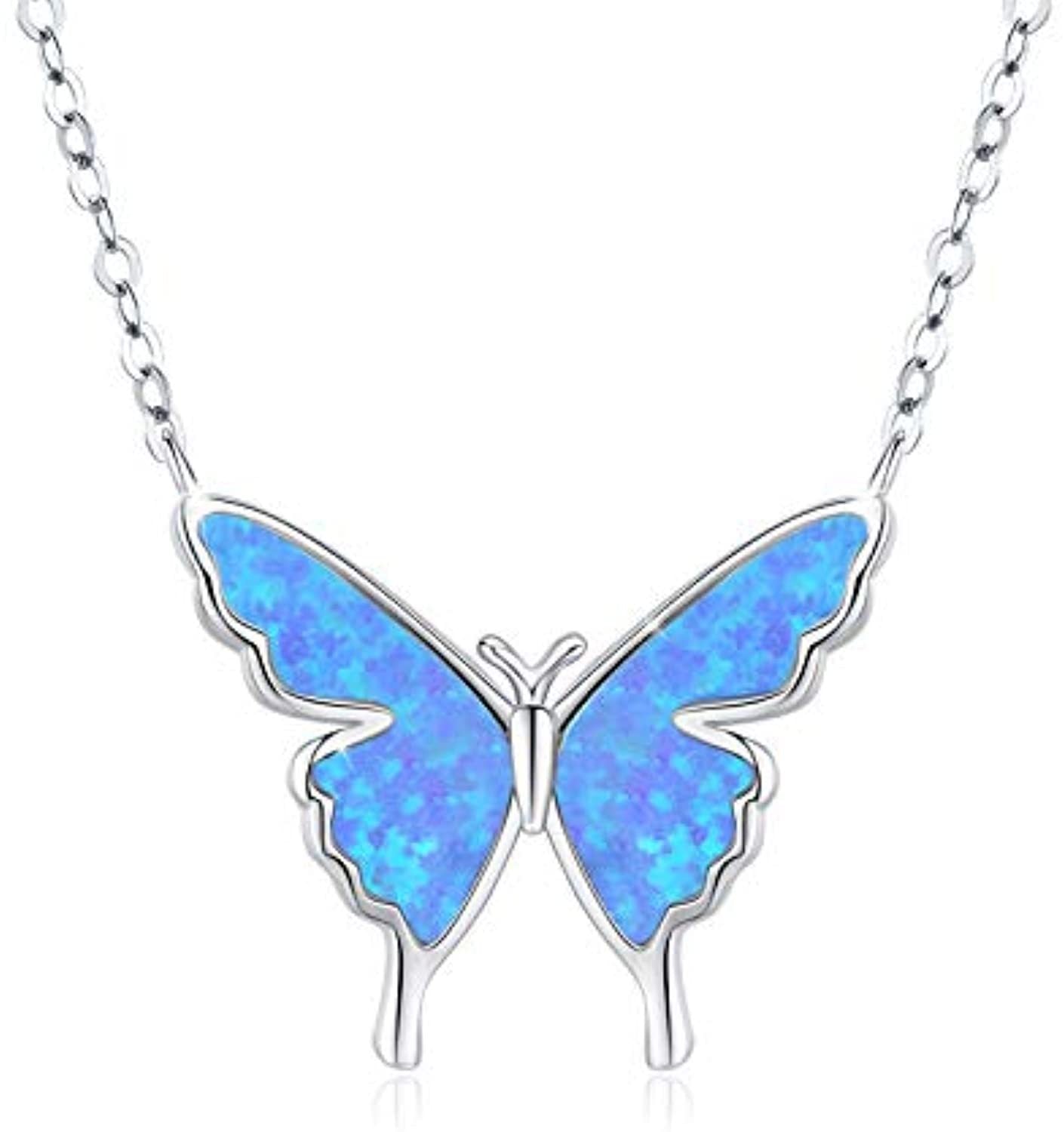 925 Sterling Silver Opal Butterfly Necklace