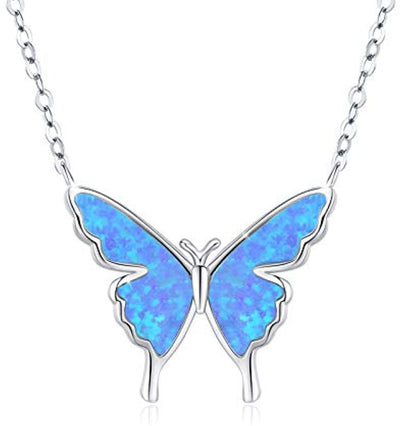 925 Sterling Silver Opal Butterfly Necklace