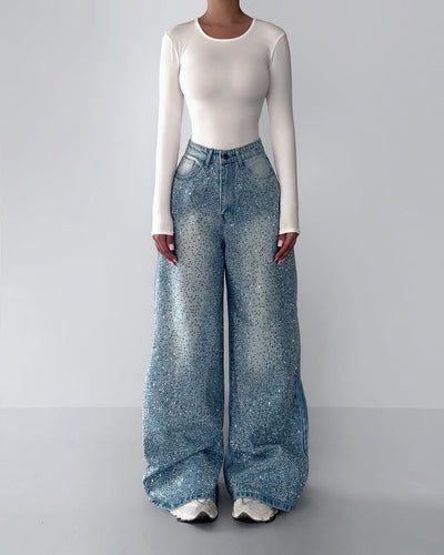 Irregular Rhinestone Jeans