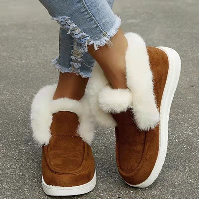 Plush Flat Bottom Thickened Large Short Snow Boots For Women