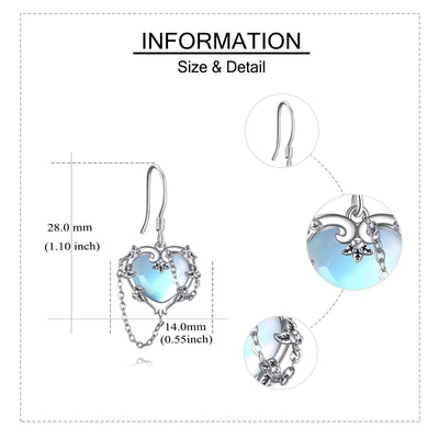 Witches Heart Moonstone Earrings 925 Sterling Silver Jewelry for Women